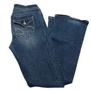 Rue21 Womens Curvy Bootcut Jeans Size 9/10 Dark Wash Denim Casual‎ Flap Pockets
